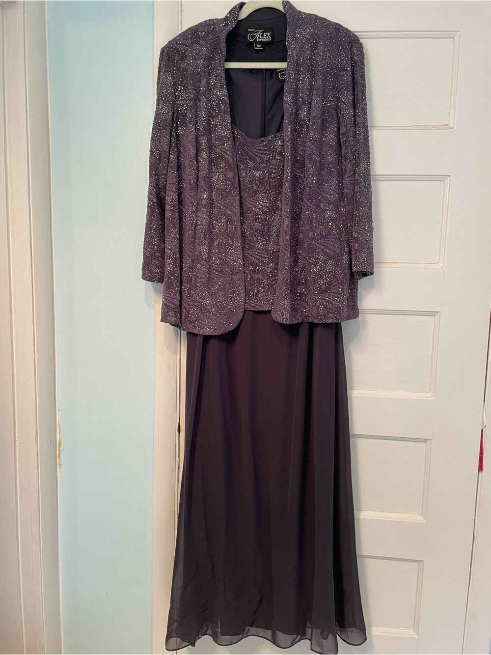 Alex Evenings 18W Charcoal Grey  Beaded Maxi Dress with Jacket